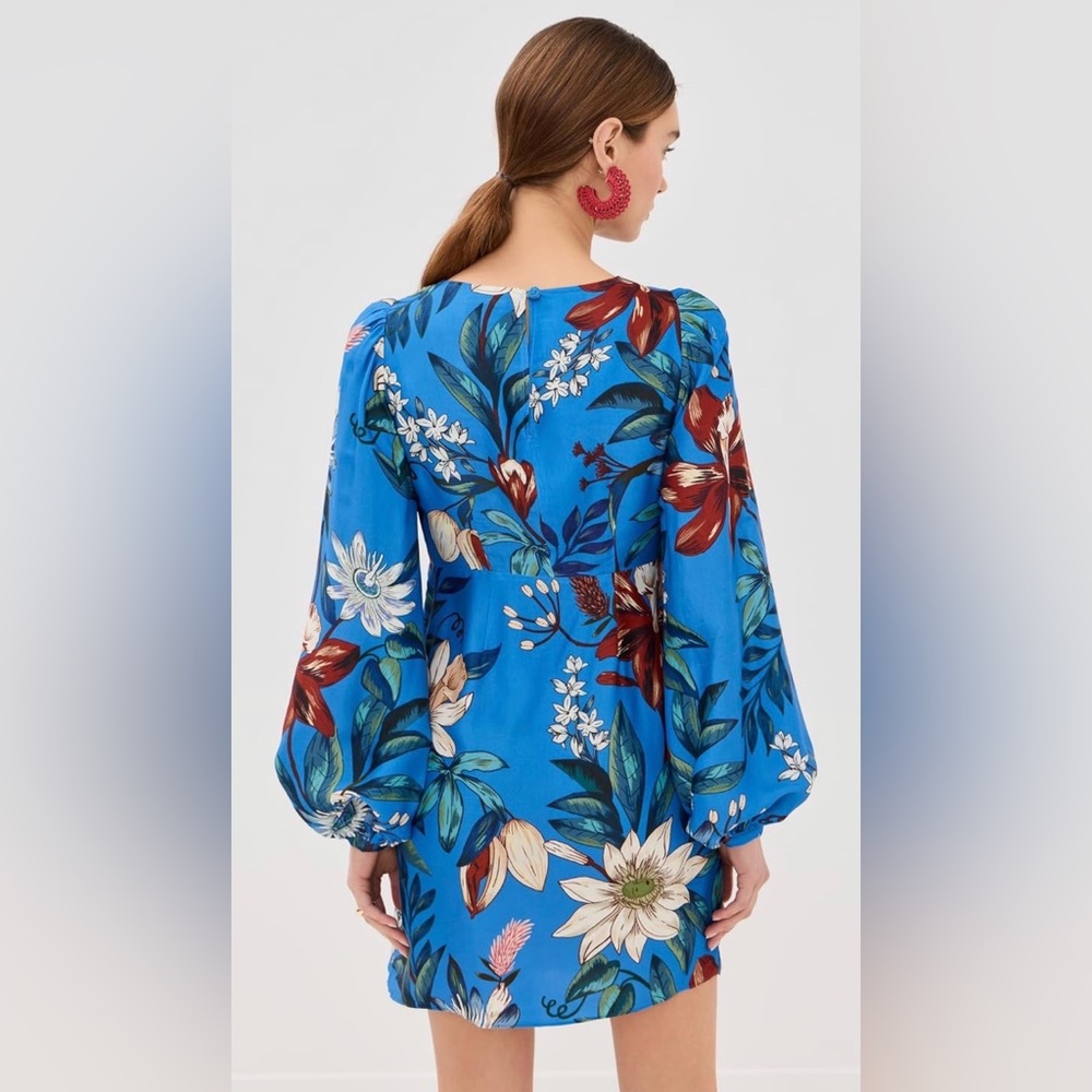 NWT FarmRio Floral Silk Blue Mini Dress XS - Picture 4 of 12